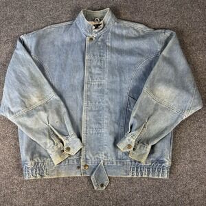 Vintage DAX Blue Faded Button Up Denim Trucker Jean Jacket XL 90s VTG